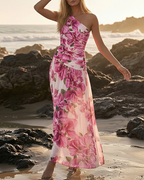 Elegant Pink Floral Printed Swimsuit Set
