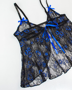 Sexy Floral Embroidered Sheer Mesh Nightgown Set