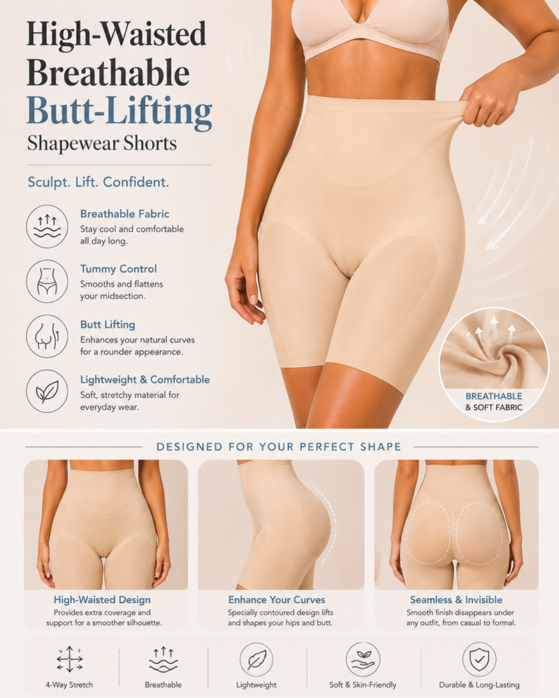 High-Waisted Breathable Butt-Lifting Shapewear Shorts
