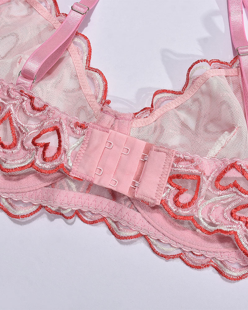 Open Cup Lingerie Set – Sexy Embroidery Temptation 4-Piece Set