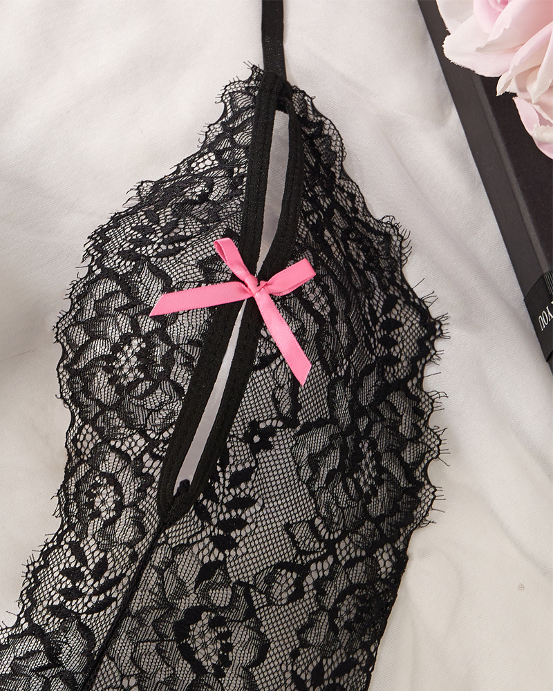 Sexy Lace Sheer Halter Teddy Bodysuit