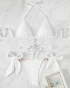 Rhinestone Cutout Back Tie Bikini