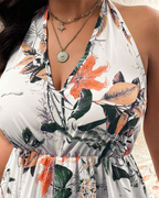 Plus Size Bohemian Print Halter Dress and Shorts Set