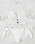Rhinestone Cutout Back Tie Bikini