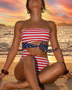 Sexy Independence Day Star Stripe Cutout Tie Bikini Set