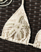 Halter Neck Starfish Sequin Embroidered Two-Piece Bikini Set