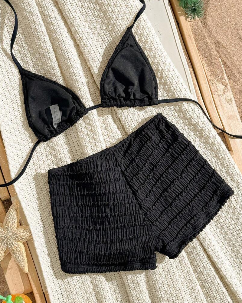Halter Neck Starfish Sequin Embroidered Two-Piece Bikini Set