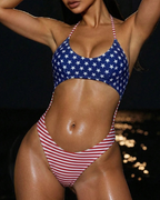 4th of July Stars and Stripes Halter Deep V Bikini Set