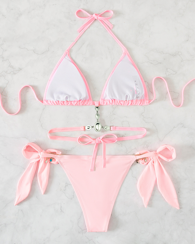 Rhinestone Cutout Back Tie Bikini