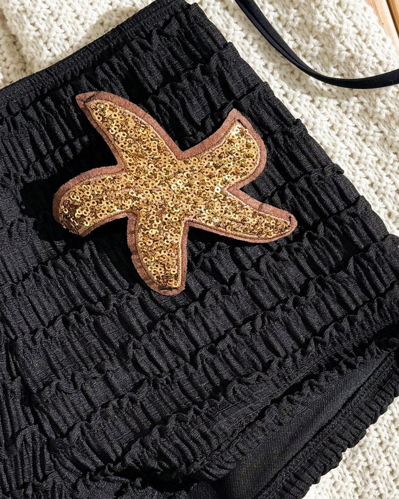 Halter Neck Starfish Sequin Embroidered Two-Piece Bikini Set