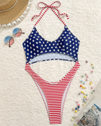 4th of July Stars and Stripes Halter Deep V Bikini Set
