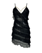 Sexy V-Neck Pearl Metal Chain Mesh Ruffle Nightdress