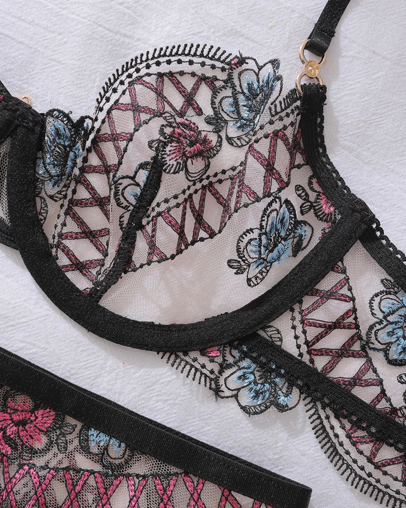 Sexy Floral Embroidered Lace Lingerie Set