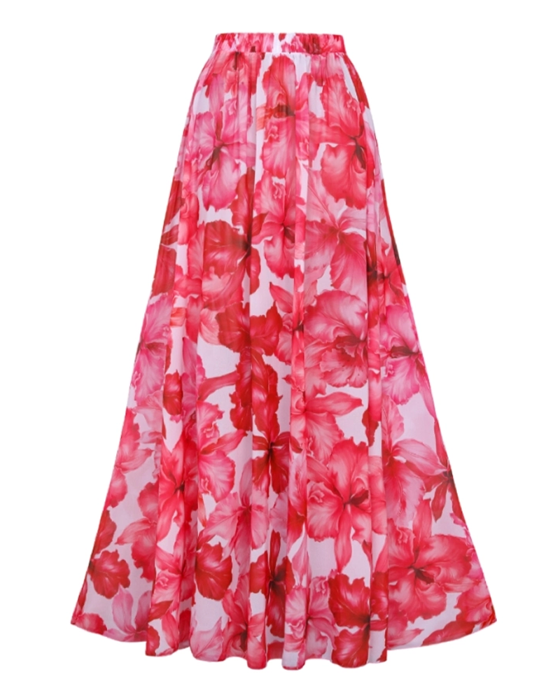 Cutout Flower Print One Piece Swimsuit and Skirt Flaxmaker