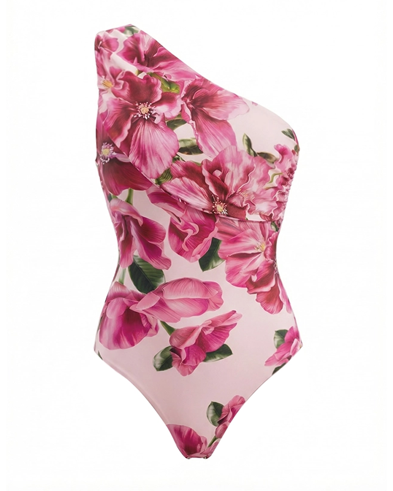 Elegant Pink Floral Printed Swimsuit Set