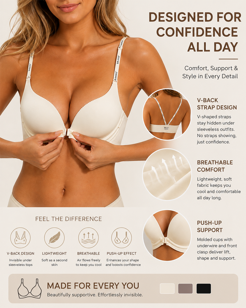 Front Closure Seamless Back-Smoothing Push-Up Bra
