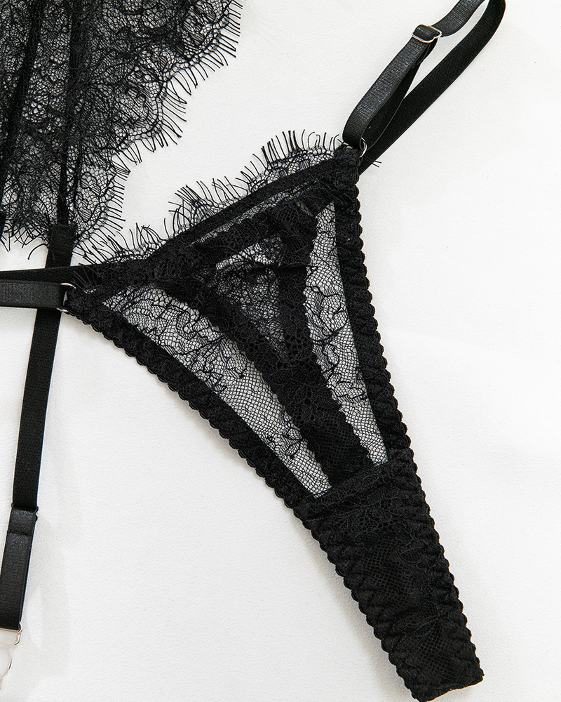 Sexy Eyelash Lace Cutout Lingerie Set