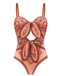 Bow-detailed Paisley Print Swimsuit set