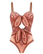 Bow-detailed Paisley Print Swimsuit set