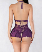 Sheer Lace Halter Cut-Out Crotchless Bodysuit
