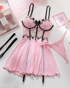 Sexy Sheer Mesh Printed Lace Push-Up Spaghetti Strap Lingerie