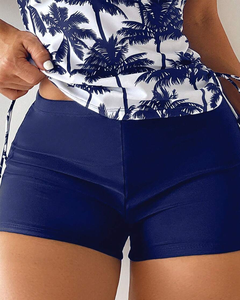 Printed Bodycon Backless Drawstring Slim-Fit Two-Piece Swimsuit