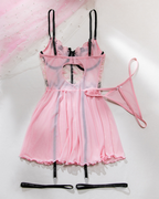 Sexy Sheer Mesh Printed Lace Push-Up Spaghetti Strap Lingerie