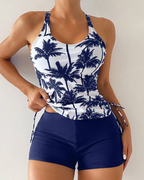 Printed Bodycon Backless Drawstring Slim-Fit Two-Piece Swimsuit