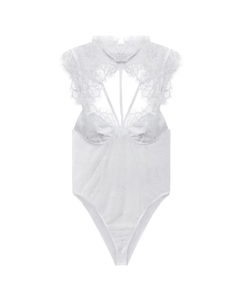 Sexy Scoop Neck Lace Shapewear Bodysuit
