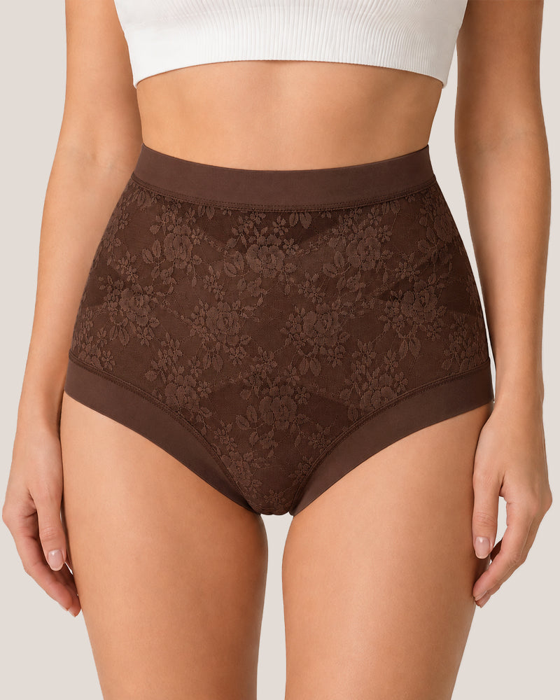 4-Pack High Waist Front Crossover Floral Lace Breathable Panties