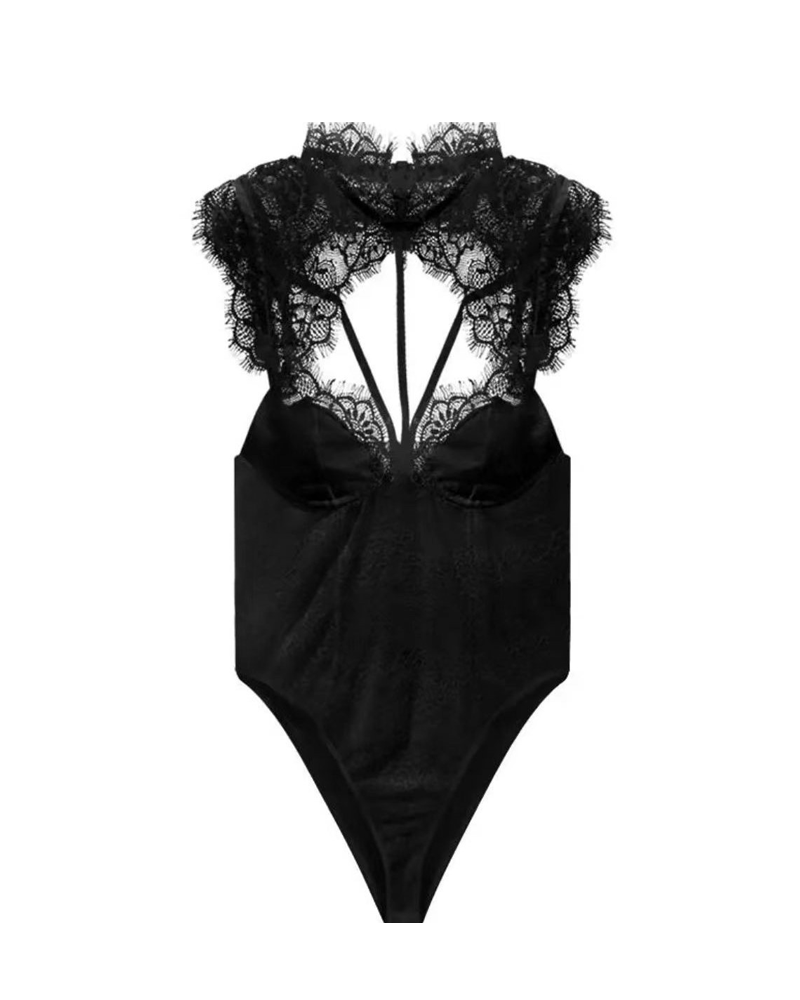 Sexy Scoop Neck Lace Shapewear Bodysuit