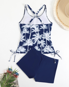 Printed Bodycon Backless Drawstring Slim-Fit Two-Piece Swimsuit