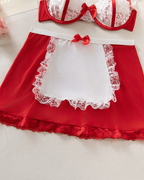 Maid-Inspired Sheer Lace Halter Lingerie Set