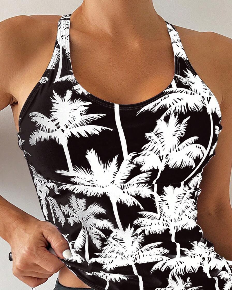 Printed Bodycon Backless Drawstring Slim-Fit Two-Piece Swimsuit