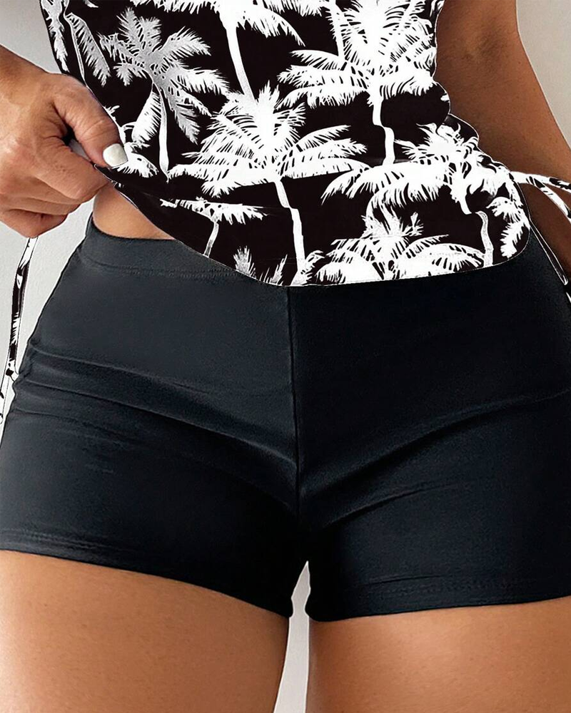 Printed Bodycon Backless Drawstring Slim-Fit Two-Piece Swimsuit