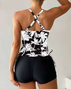 Printed Bodycon Backless Drawstring Slim-Fit Two-Piece Swimsuit