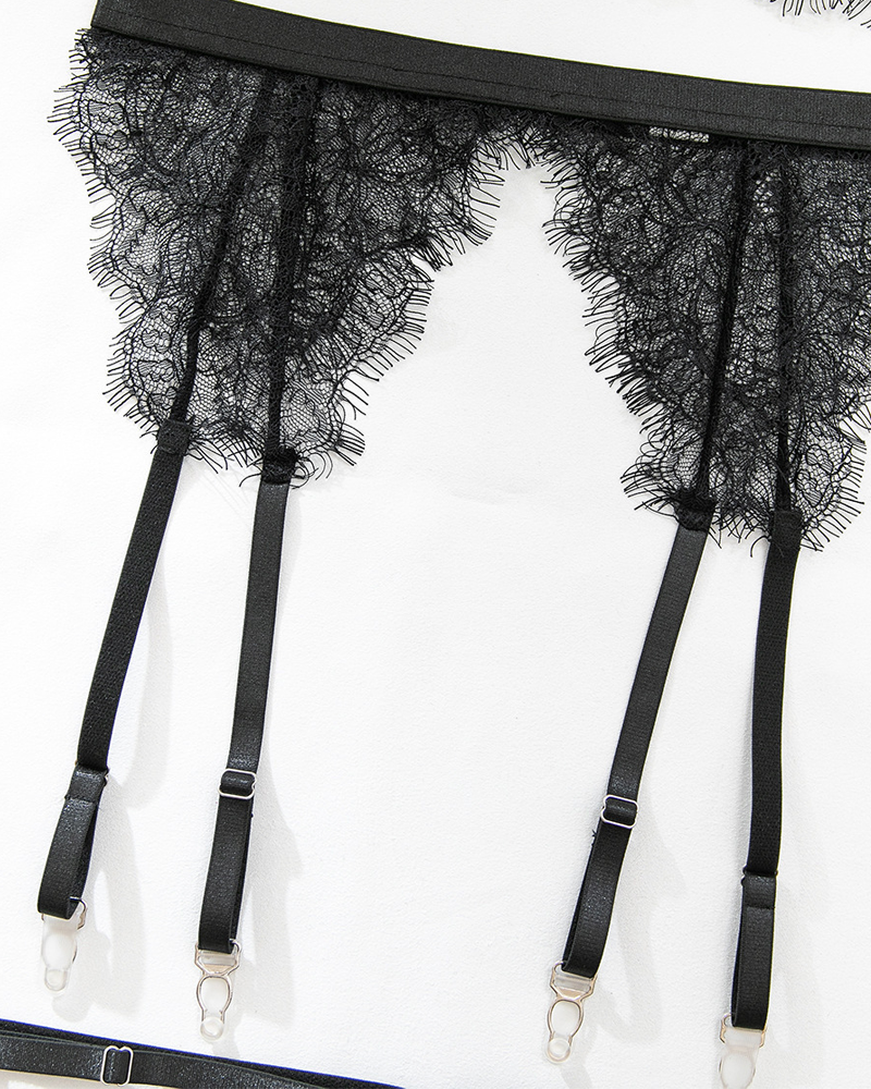 Sexy Eyelash Lace Cutout Lingerie Set