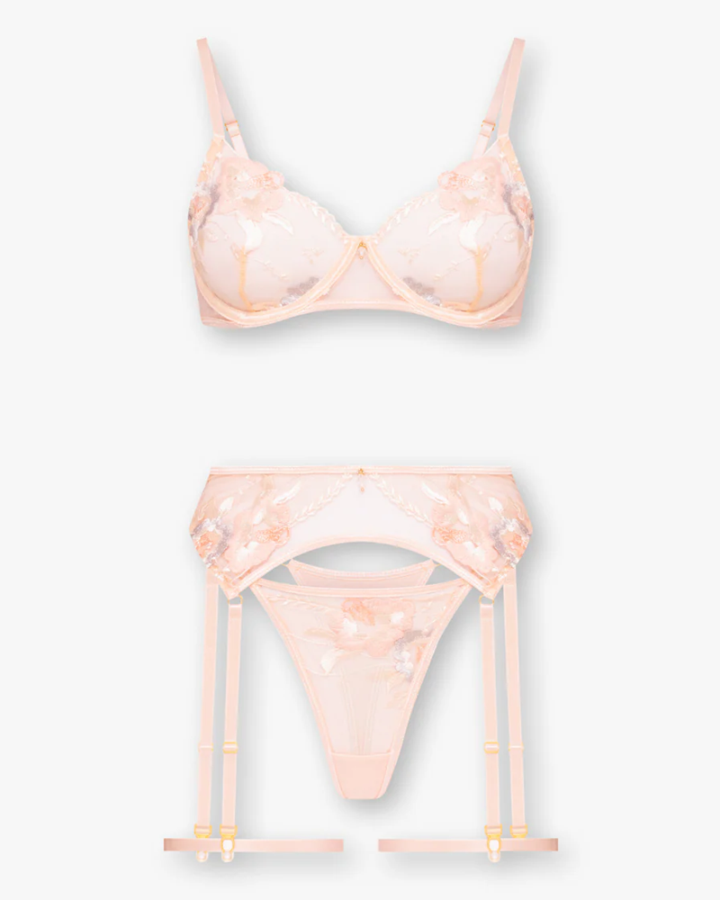 Delicate Floral Embroidered Lingerie Set
