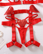 Sexy Red Sequin Heart Crisscross Lace-Up Lingerie Set