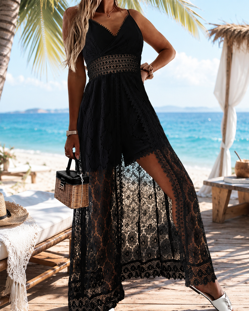 Sexy Lace Bodysuit Romper with Sheer Cape