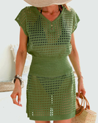 Beach Cover-Up Hollow-Out Crochet Knit Dress