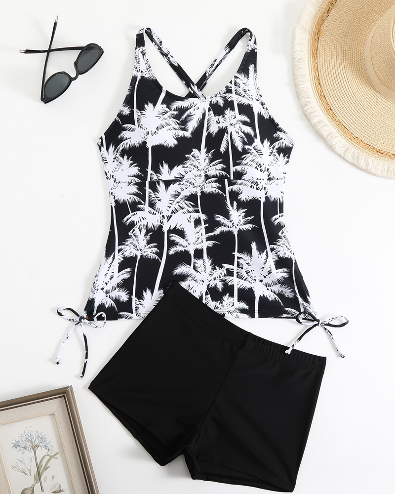 Printed Bodycon Backless Drawstring Slim-Fit Two-Piece Swimsuit