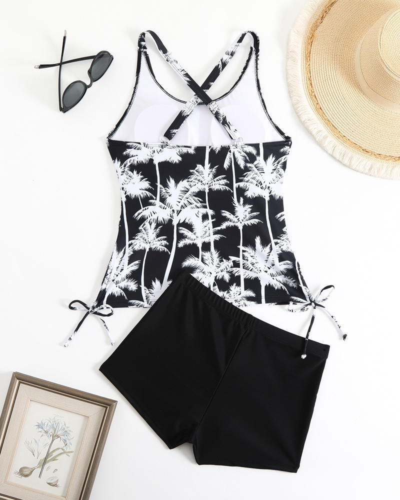 Printed Bodycon Backless Drawstring Slim-Fit Two-Piece Swimsuit