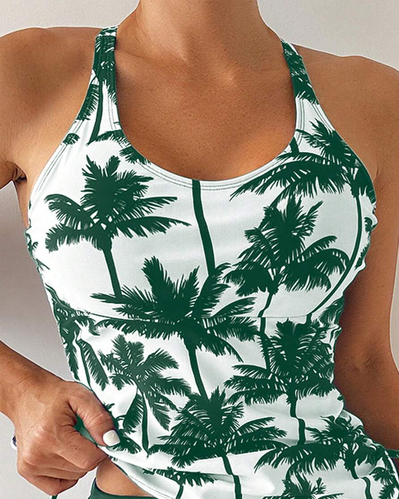 Printed Bodycon Backless Drawstring Slim-Fit Two-Piece Swimsuit
