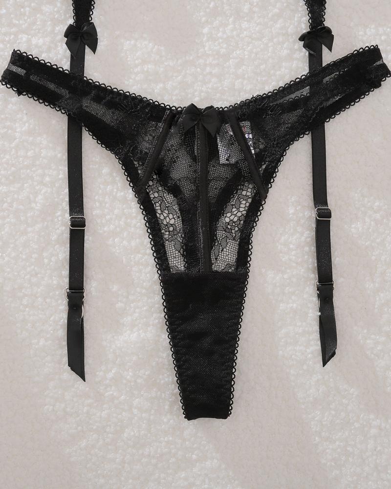 Sheer Eyelash Lace Trim Boned Sexy Lingerie Set