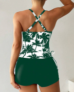Printed Bodycon Backless Drawstring Slim-Fit Two-Piece Swimsuit
