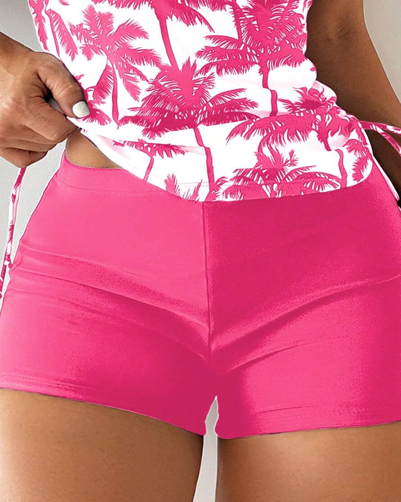 Printed Bodycon Backless Drawstring Slim-Fit Two-Piece Swimsuit