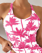 Printed Bodycon Backless Drawstring Slim-Fit Two-Piece Swimsuit