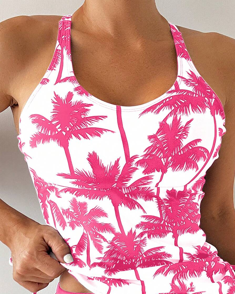 Printed Bodycon Backless Drawstring Slim-Fit Two-Piece Swimsuit