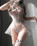 Sexy Sheer Cutout Spaghetti Strap Princess Tulle Bodysuit